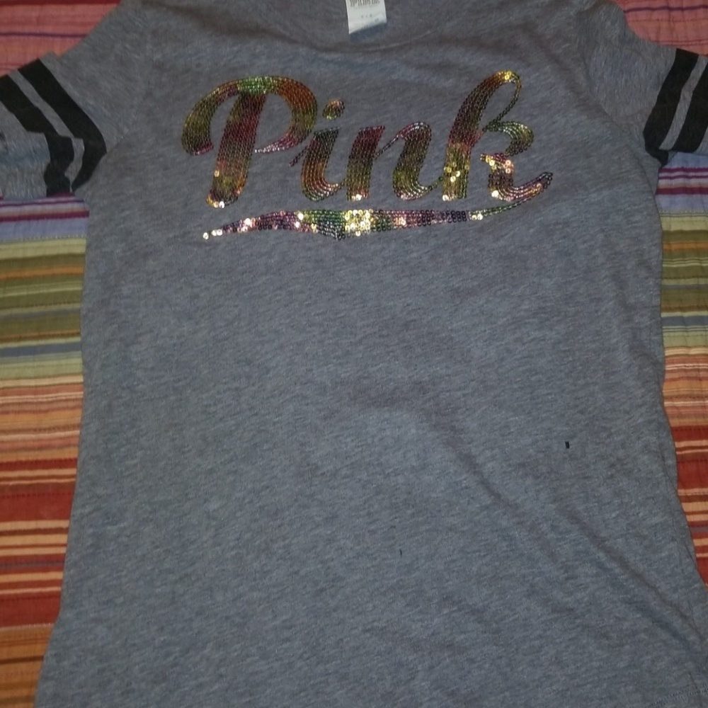 Victoria Secret Pink Size small Sequined Logo Tee
